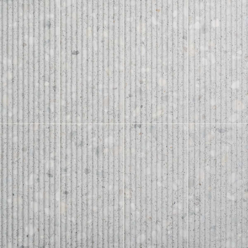 Terrazzo Italy Fluted 12x24 Honed Terrazzo Tile, Sacra Bianco White