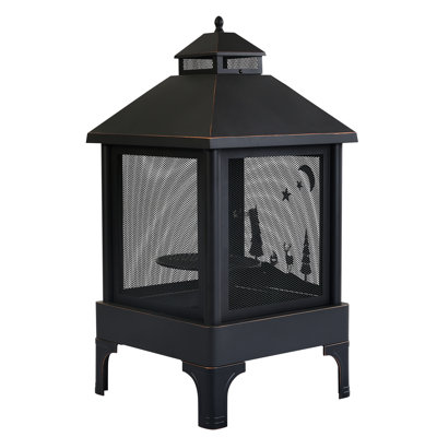 Foyer d'extérieur chauffant - métal, noir, 24,23 x 24,23 x 48,9 po, facile à utiliser