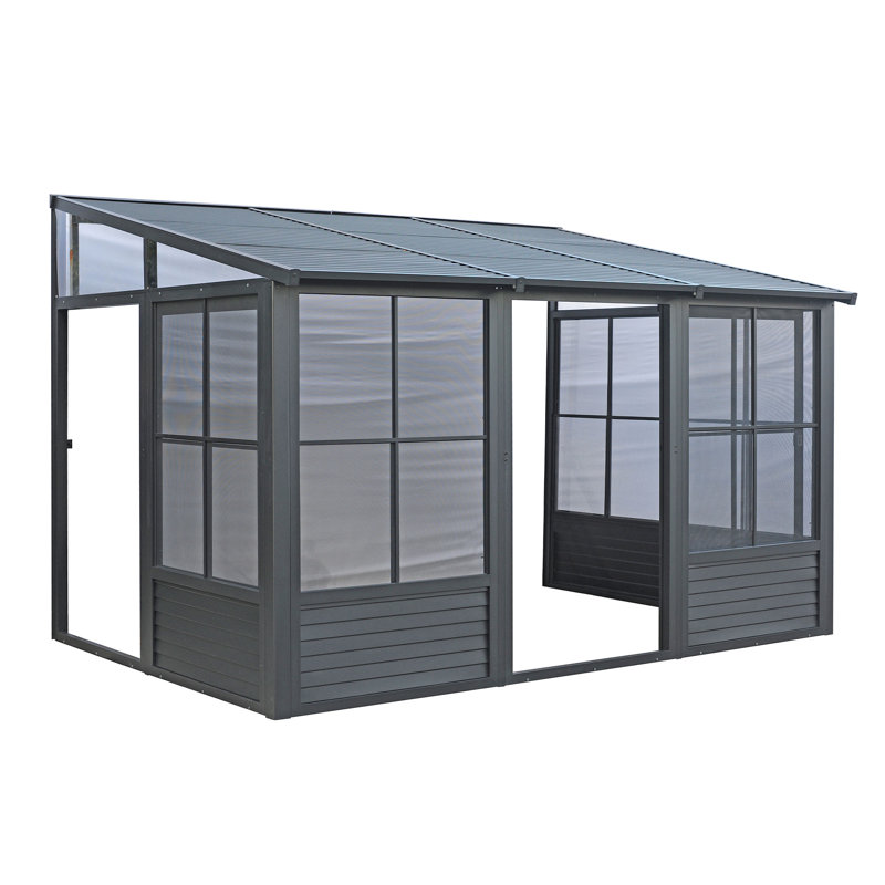 Gazebo Penguin Florence Wall Mounted Solarium 8 Ft x 12 Ft Metal Roof In Black, 8' x 12', Black