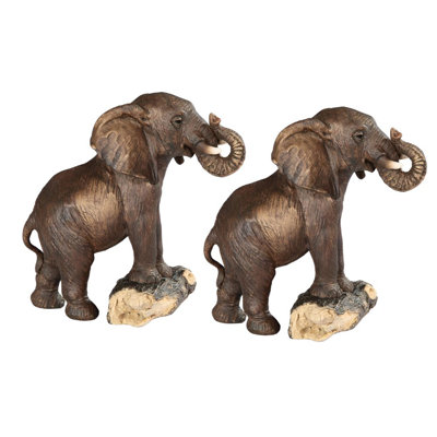 "2-PC Set" ICE ARMOR 5.5"H Elephant on Tree Trunk Figurine Figurine Statue Ornament Home/Room Decor and Perfect Gift Ideas for House Warming, Holidays and Birthdays Great Collectible Addition