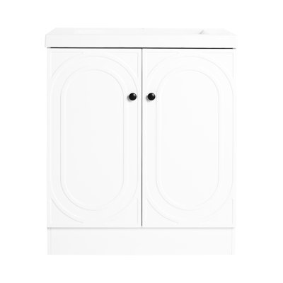 Meuble-lavabo de salle de bain moderne 36 po sur pied avec résine blanche et charnière à fermeture en douceur dans les portes de l'armoire - pièce