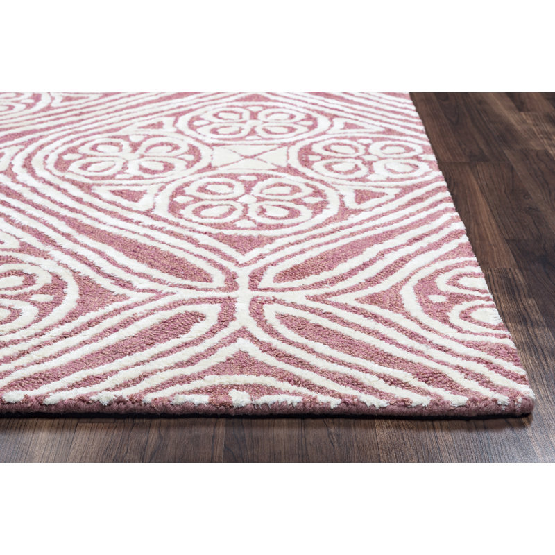 Tapis rose / ivoire en laine touffeté à la main Belfast, Rectangle 9 pi x 12 pi