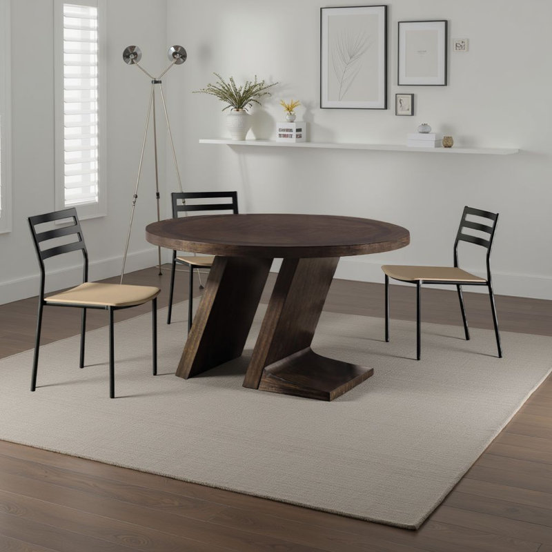 Hols Dining Table, 54 Inch Espresso Brown Wood Top, Angled Pedestal Legs