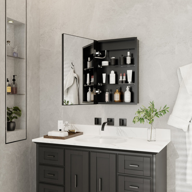 Hellmuth Frameless Medicine Cabinet with Adjustable Shelves and Lighting, Left, 26" H x 20" W x 5.25" D