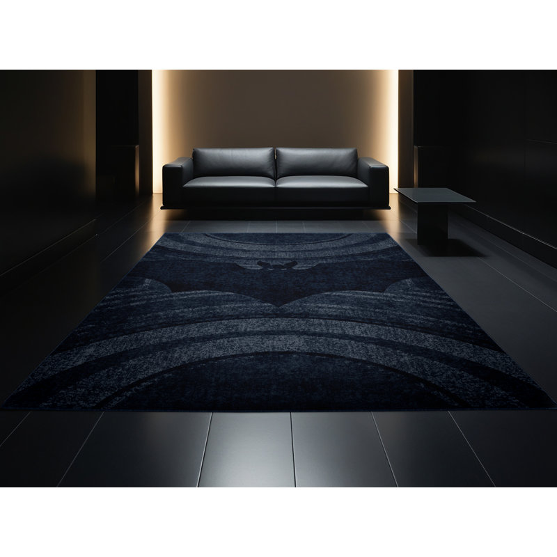 Tapis bleu moderne délavé à la machine lavable à la machine Halloween Delancey, 2 pi x 3 pi