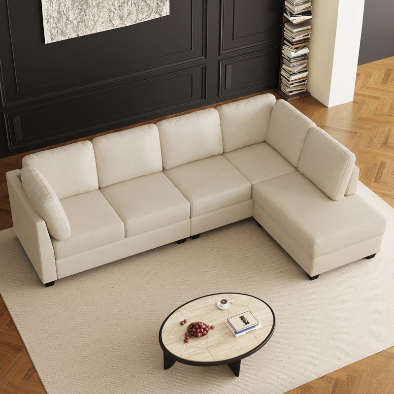 Canapé modulaire en L en similicuir, Similicuir beige, Orienté à droite