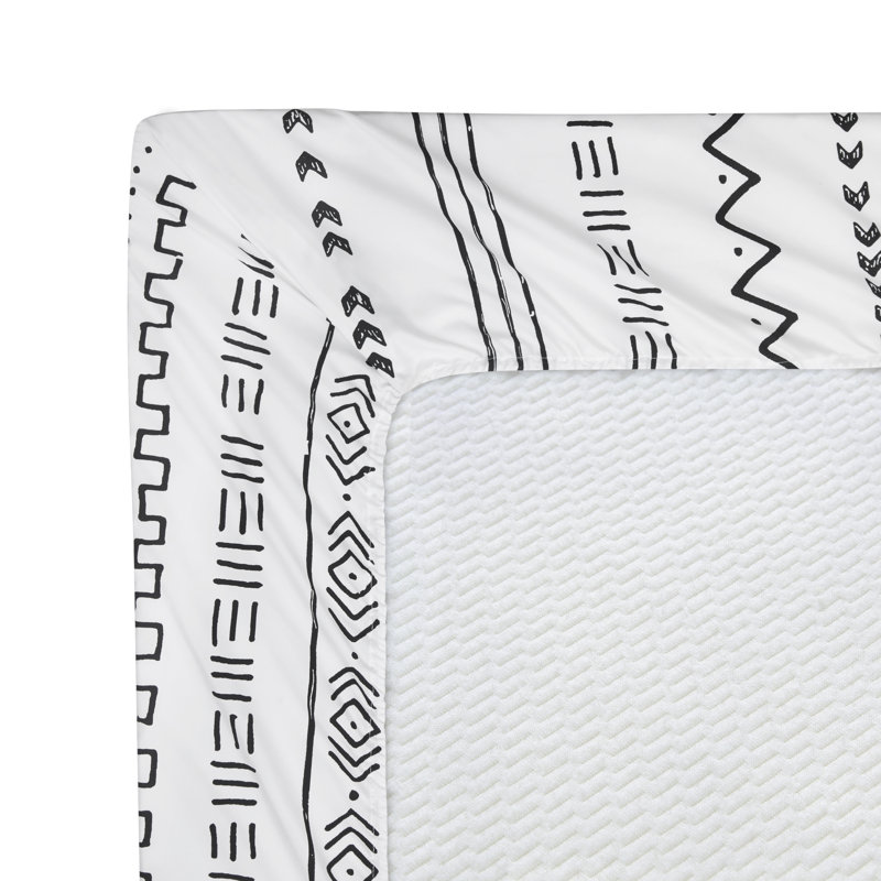 Ensemble de draps en rayonne de bambou toutes saisons 6 pièces avec 4 taies d'oreiller, Marina, Blanc / noir, Géométrique