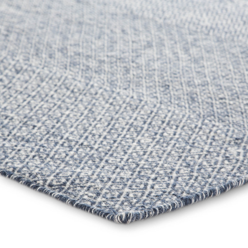Tapis bleu foncé en laine tissé à la main Prescott, Rectangle de 10 pi x 14 pi
