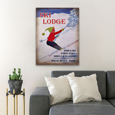 «A Baby Boy Skiing - Ski Lodge», reproduction d'art graphique sur toile tendue