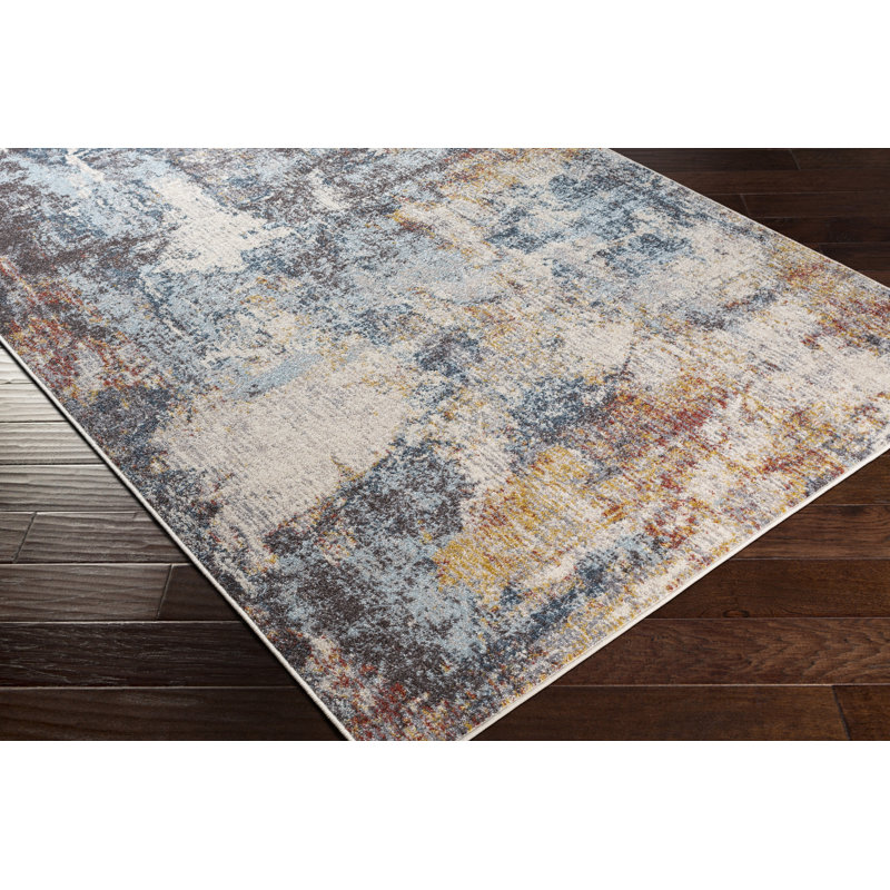 Barcus Abstract Blue/Saffron Area Rug, Rectangle 7'10" x 10'3"