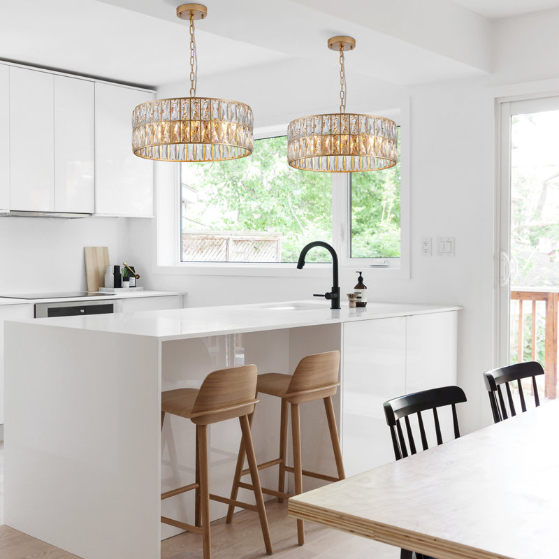 Lustre tambour en cristal doré moderne
