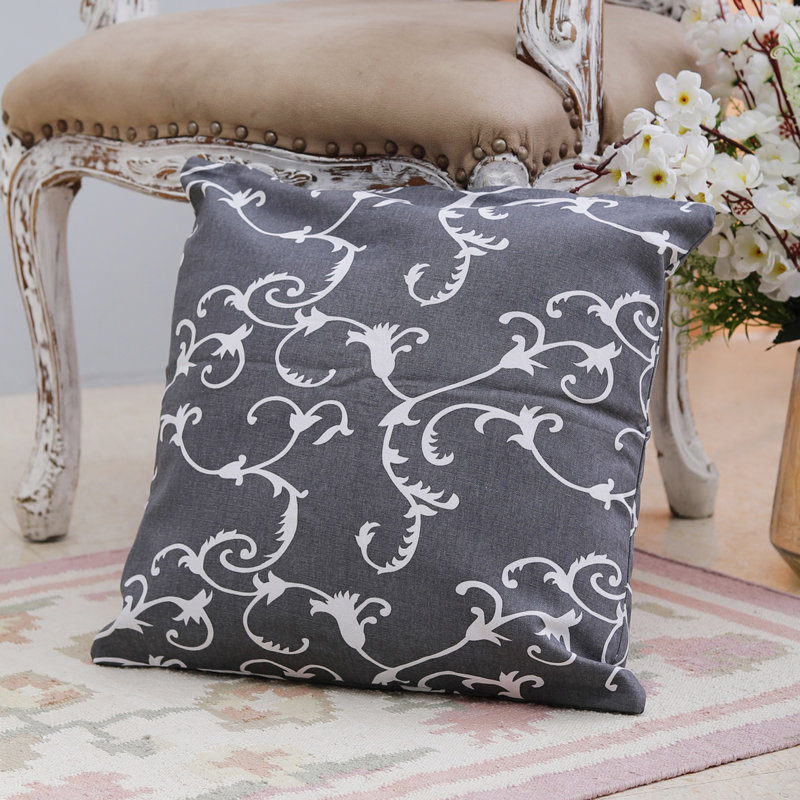 Paisley Cotton Outdoor Reversible Throw Pillow, Gray