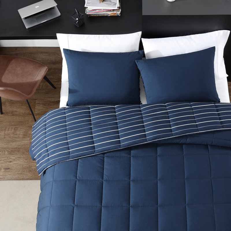 Navy Blue Twin Reversible Microfiber Comforter Set