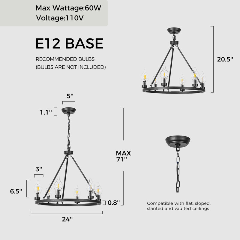 Luminaire suspendu d'extérieur 24 pouces 6 lumières imperméable