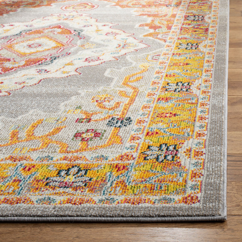 Tapis oriental orange / gris Donnerson, Tapis de couloir 2 pi 3 po x 8 pi