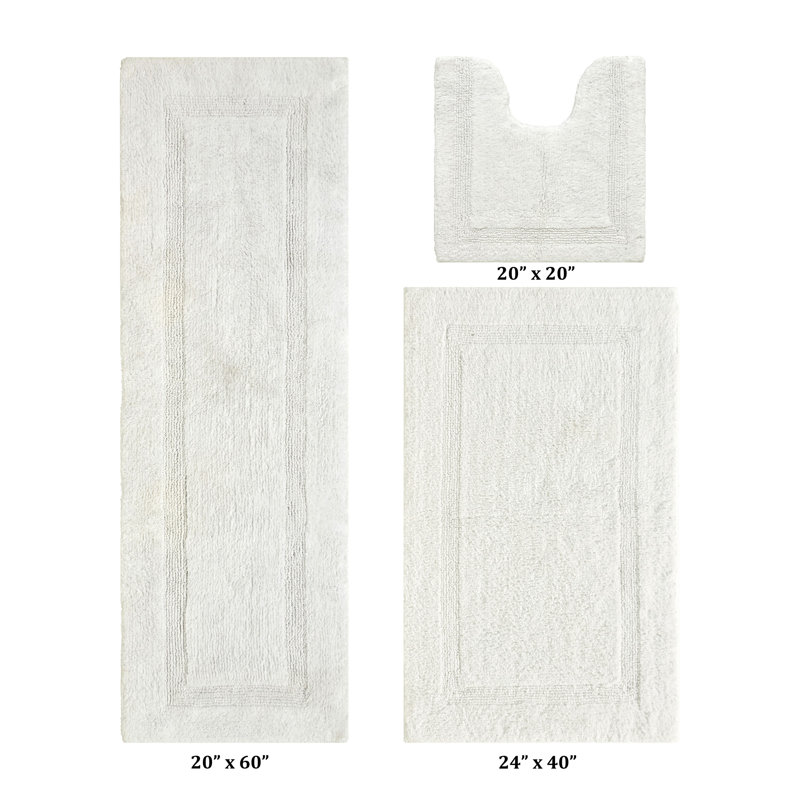Annerose Premium 100% Cotton 2370 GSM 3-Piece Bath Rug Set, Ultra Soft, Super Absorbent, Reversible Tufted Weave Bathroom Mats, Machine Washable, OEKO-TEX® Certified Bath Rugs for Bathroom, Shower & Tub, Ivory
