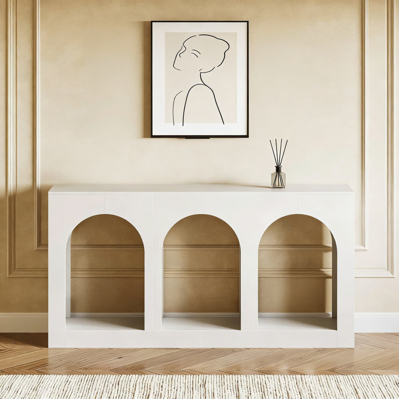 Console moderne avec design arqué, table d'entrée de 71 pouces de long pour le salon, le couloir ou le canapé derrière, finition blanche élégante