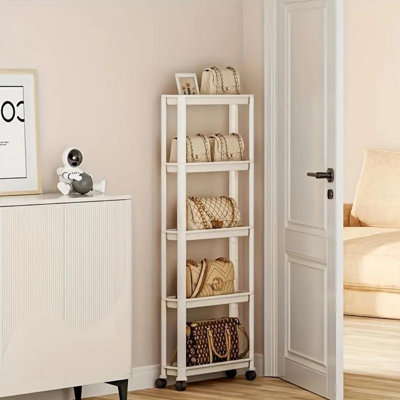 5-Tier Narrow Plastic Storage Shelf With Scroll Wheel