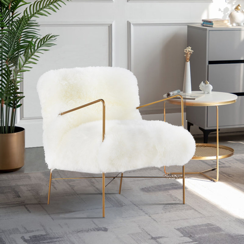 Fauteuil d'appoint rembourré en laine 24,5 po, Laine beige