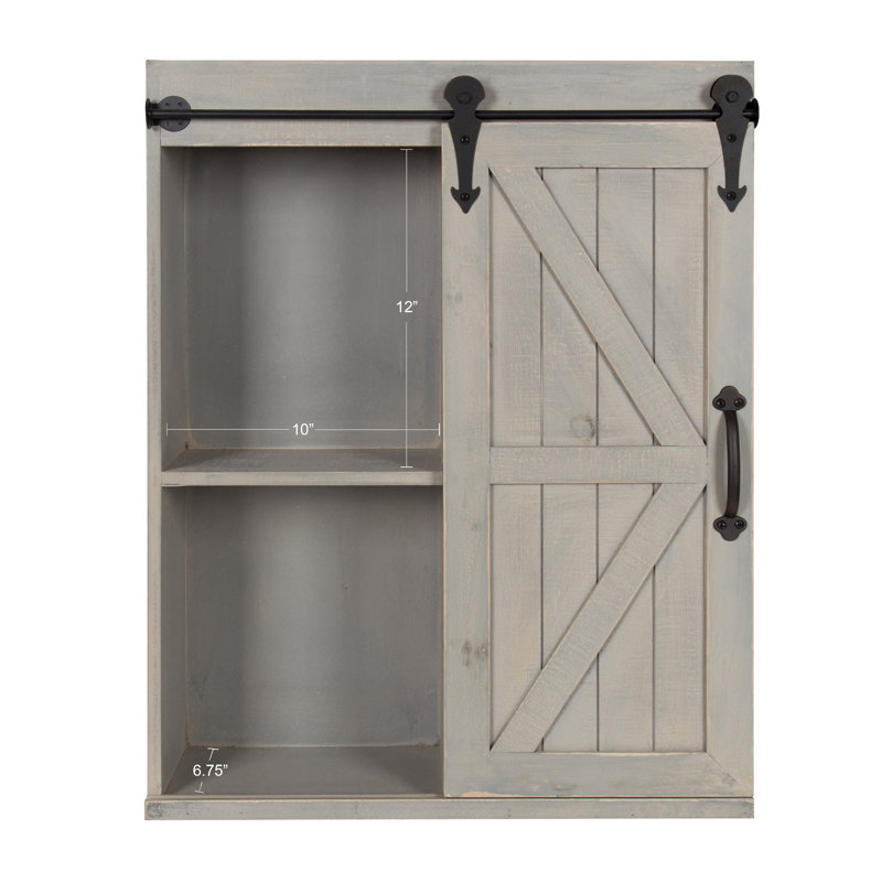 Gray Wood Bathroom Wall Storage Cabinet with Sliding Barn Door
