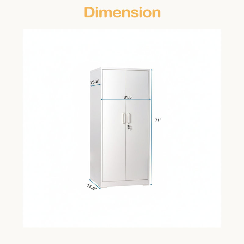 71" Metal Storage Cabinet With Locking Doors And 4 Adjustable Shelves, Heavy-Duty Steel Cabinet For Garage, Laundry, Office, Or Warehouse