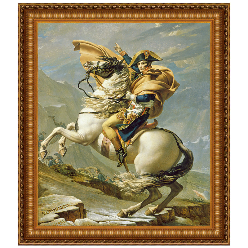 "Napoléon traverse les Alpes", 1805 par Jacques-Louis David, reproduction d'art encadrée