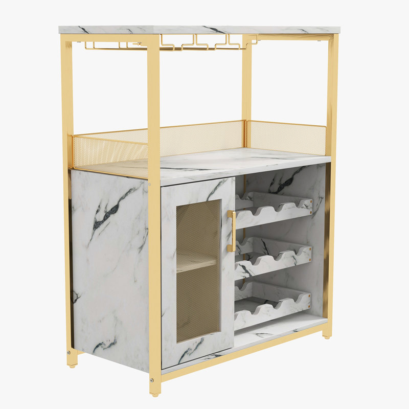 Cabinet/Enclosed Storage Wine Bottle Rack, White/Gold
