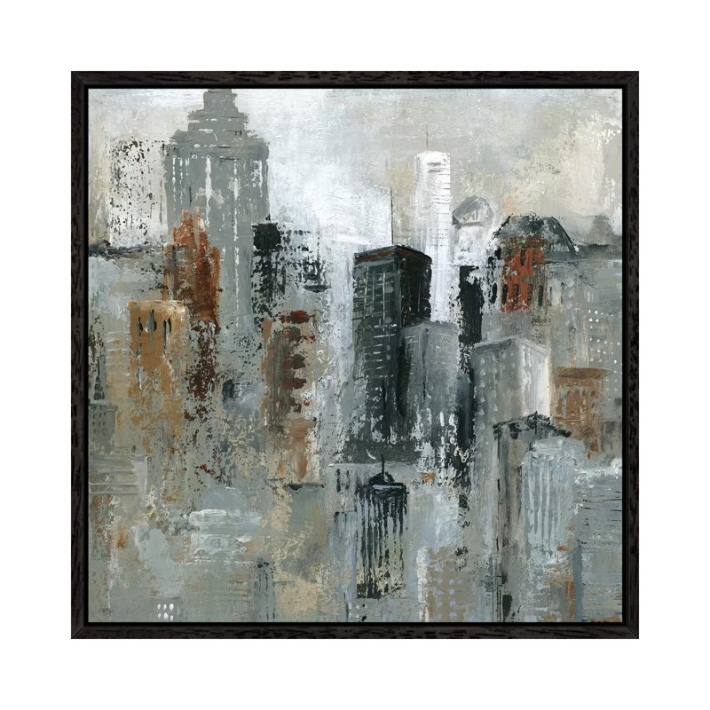 Lights of the City I 1 Piece Painting on Canvas, 45.72 cm H x 45.72 cm W, Black Framed