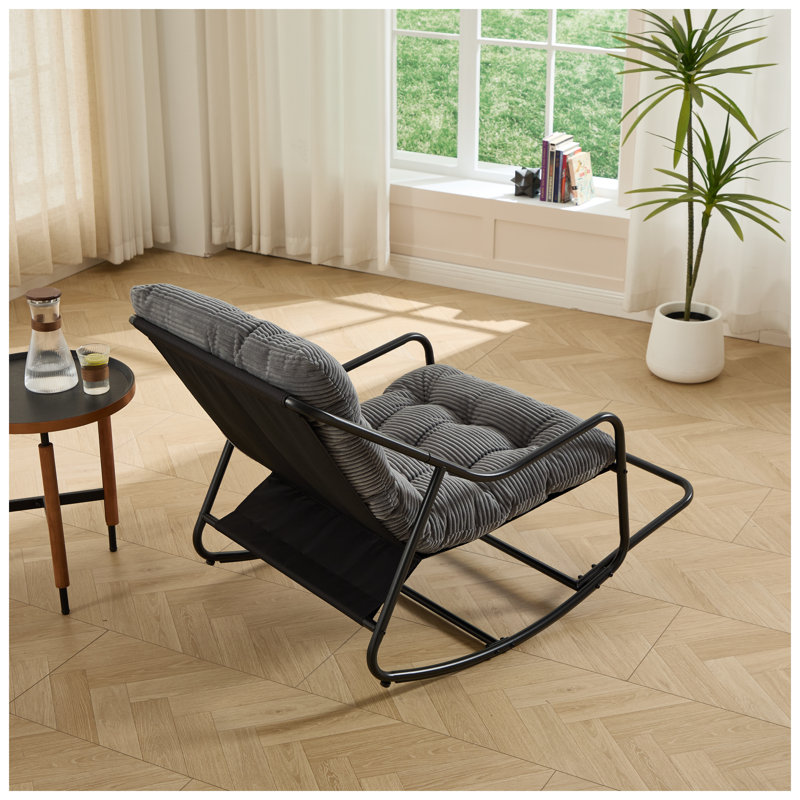 Chaise berçante d'extérieur en acier avec coussin gris épais