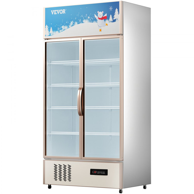 Commercial Refrigerator,Display Fridge Upright Beverage Cooler, Glass Door with LED Light for Home, Store, Gym or Office, (23 cu.ft. Double Swing Door)