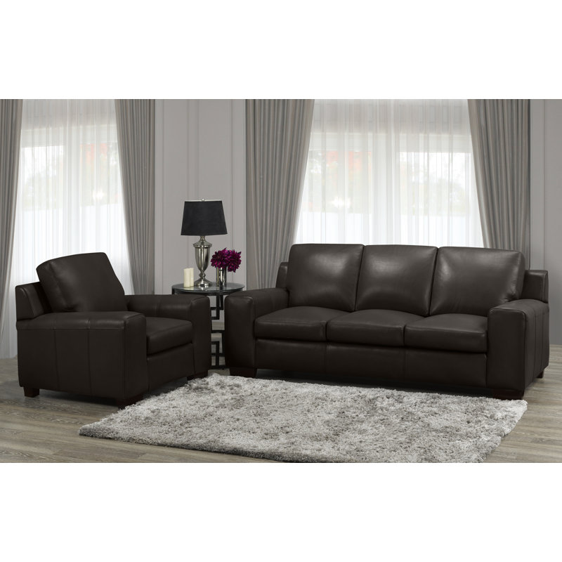 Canapé en cuir véritable 86 po Davontai, Cuir moka