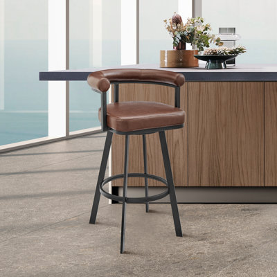 Hollie-May Mid-century Swivel Counter or Bar Height Bar Stool with Open Back in Faux Leather, Metal