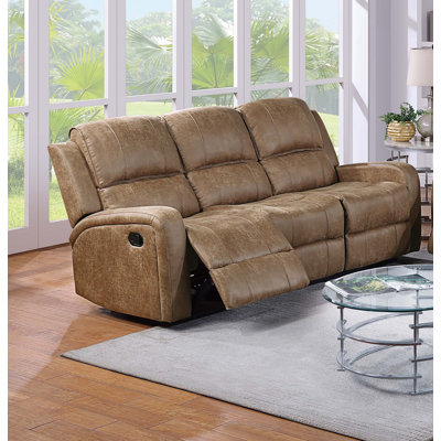 Manual Reclining Sofa 1pc Chestnut Finish Padded Seat And Backrest Light Vertical Tufting Primary Room Furniture