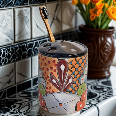 Porte-brosse à dents coloré en faïence de Talavera orange