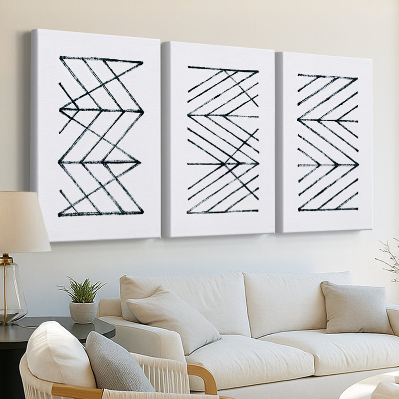 «Geometric Meditation I» - Toile tendue avec châssis sur mesure - 3 pièces, H 60 po x l 120 po