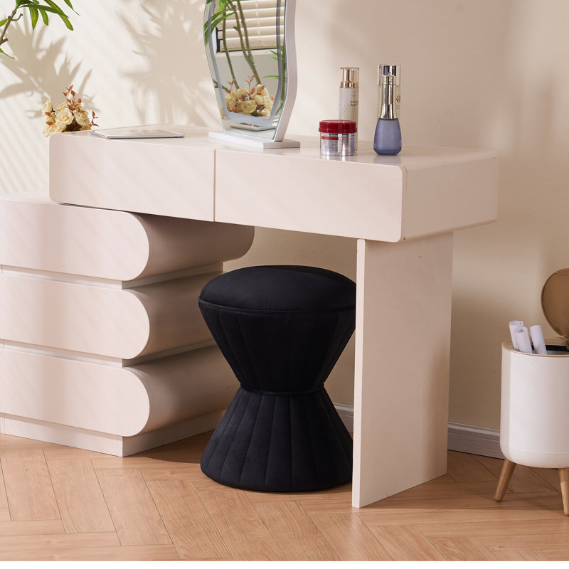  Konsta Tufted Accent Stool Vanity Ottoman, Black