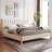Linen Piano Key Headboard King Bed Frame With Solid Wood Legs, No Box Spring Needed, Beige-28691559-28691552