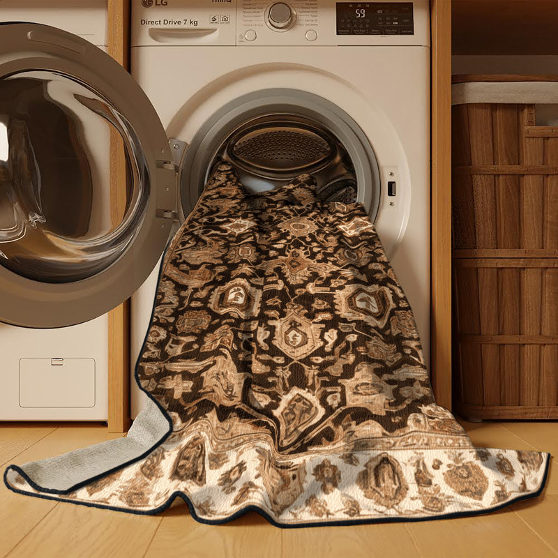 Tapis brun lavable à la machine, Carré 8 pi