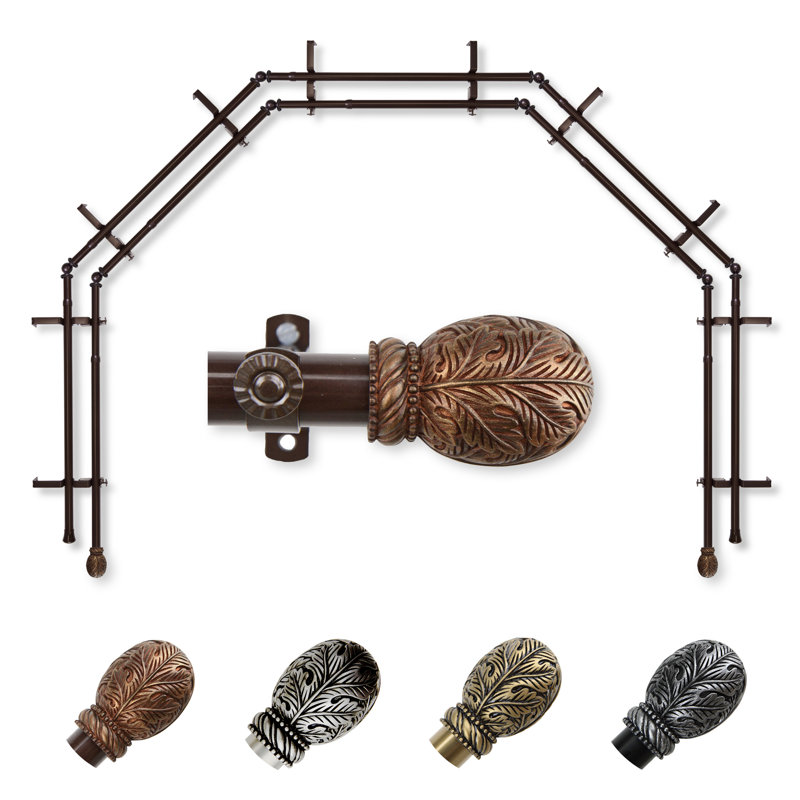 Steel Adjustable Bay Window Double Curtain Rod, Cocoa