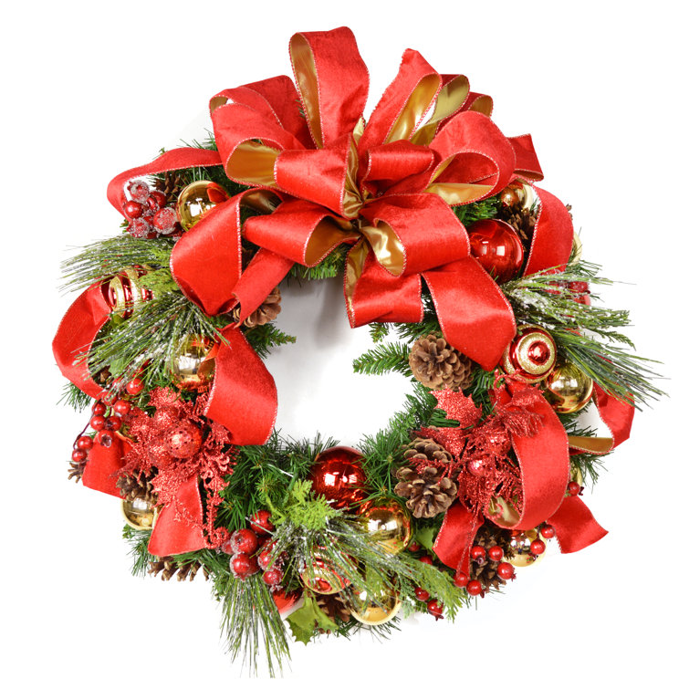 Creative Displays, Inc. Holiday Wreath with Red and Gold Ribbon ...