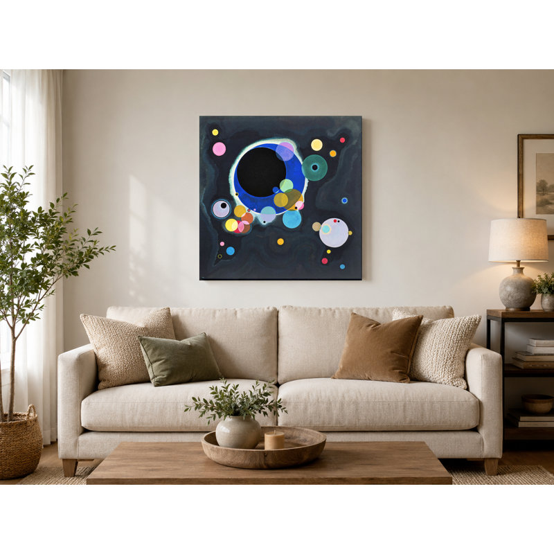 Plusieurs cercles (1926) - art mural carré sur toile, L 32 po x H 32 po