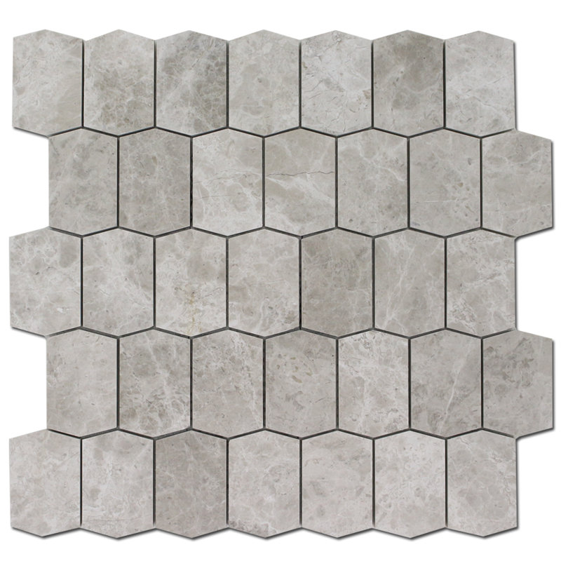 Picket 2" x 3" Marble Honeycomb Mosaic Wall & Floor Tile, Silver Shadow