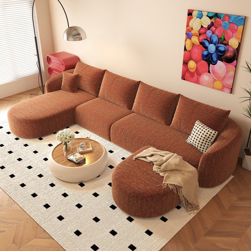 138.6" U Shaped Modern Modular Sectional Curved  Sofa with Ottoman, Minimalist Style Comfy Cloud Couch for Living Room Apartment, No Assembly Required Boneless Couches
