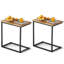 Ensemble de 2 tables d'appoint, plateaux en bois et structure en métal noir, tables basses modernes en forme de C pour chambre, canapé-lit, terrasse ou encore plateau télé pour salon.-528670718