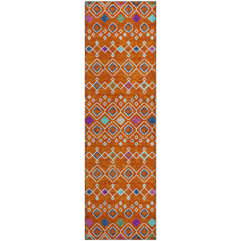 Premium Machine Washable Prisco Orange Rug, Runner 2'3" x 7'6"