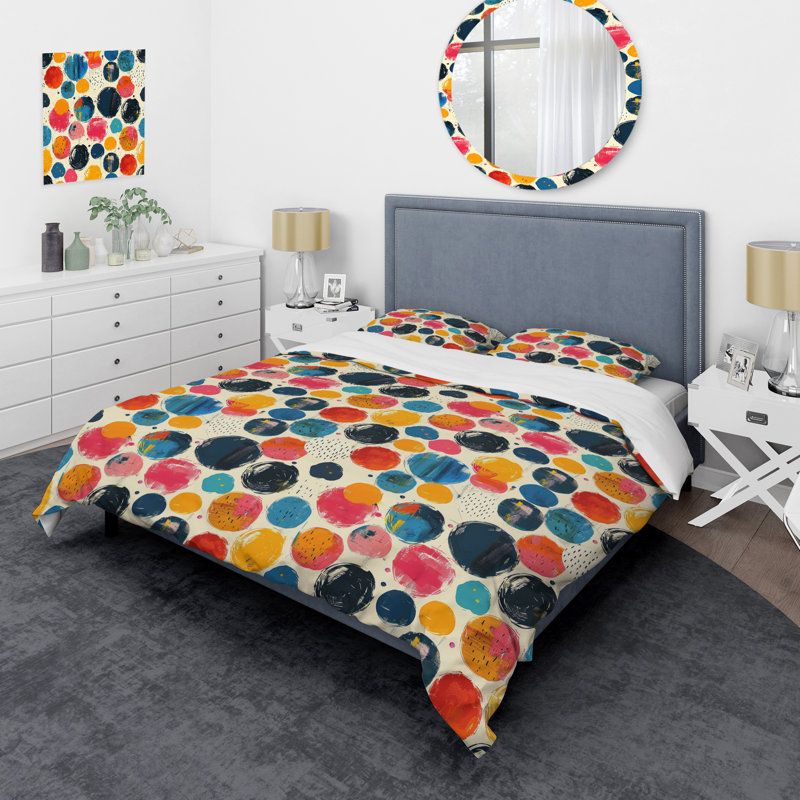 Ensemble de housse de couette à pois orange et vert VI, Housse de couette très grand et 2 très grandes t
