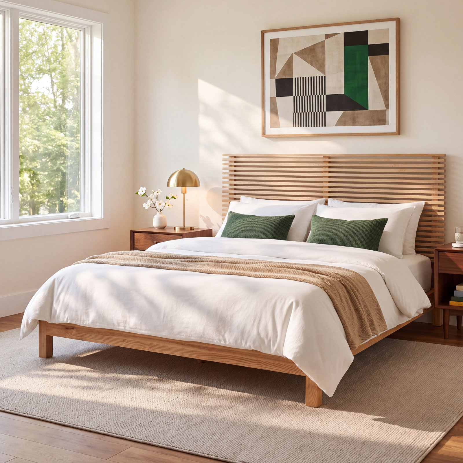 Finnian Solid Wood Bed, King, Light Oak