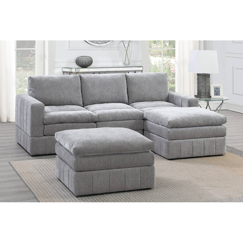 Kaelicci Upholstered L-Shaped Sectional Reversible, Granite Microfiber/Microsuede