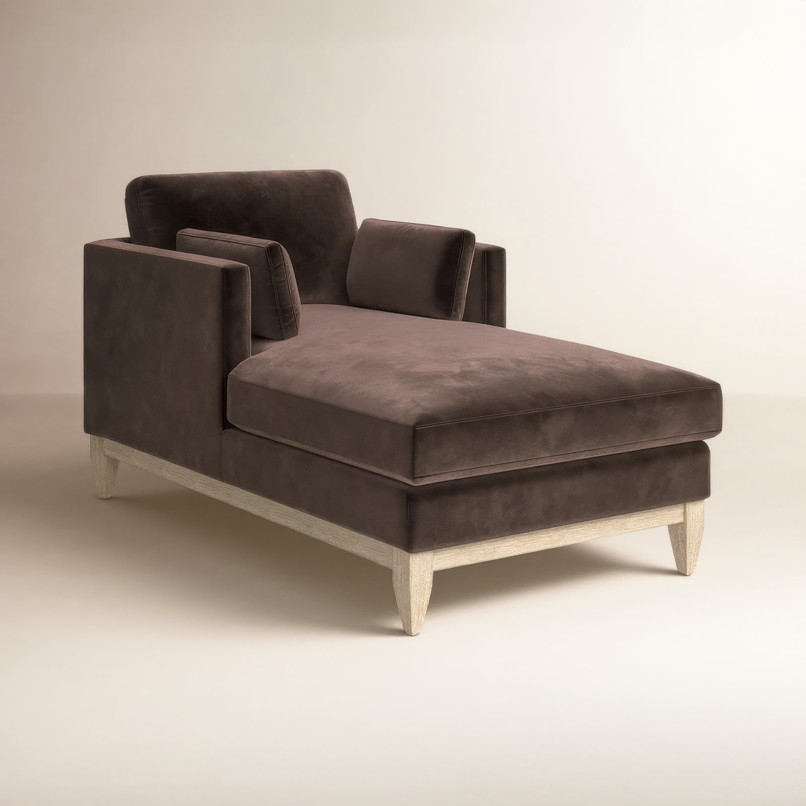 Pera Upholstered Chaise Lounge, Deep Brown Velvet