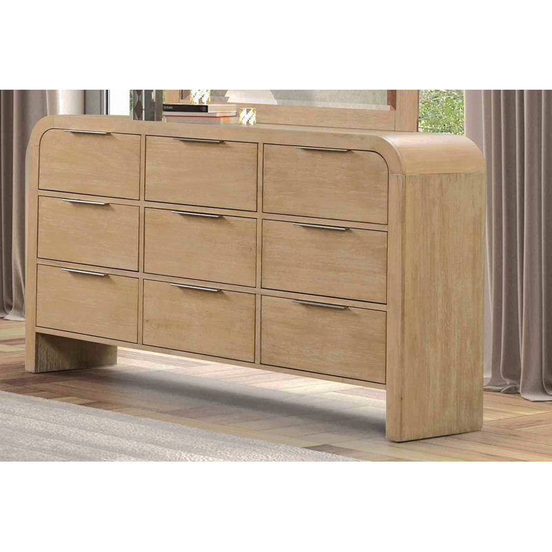 Poignées en métal en bois d'hévéa massif de style contemporain avec commode 1 pièce et tiroirs 9 pièces